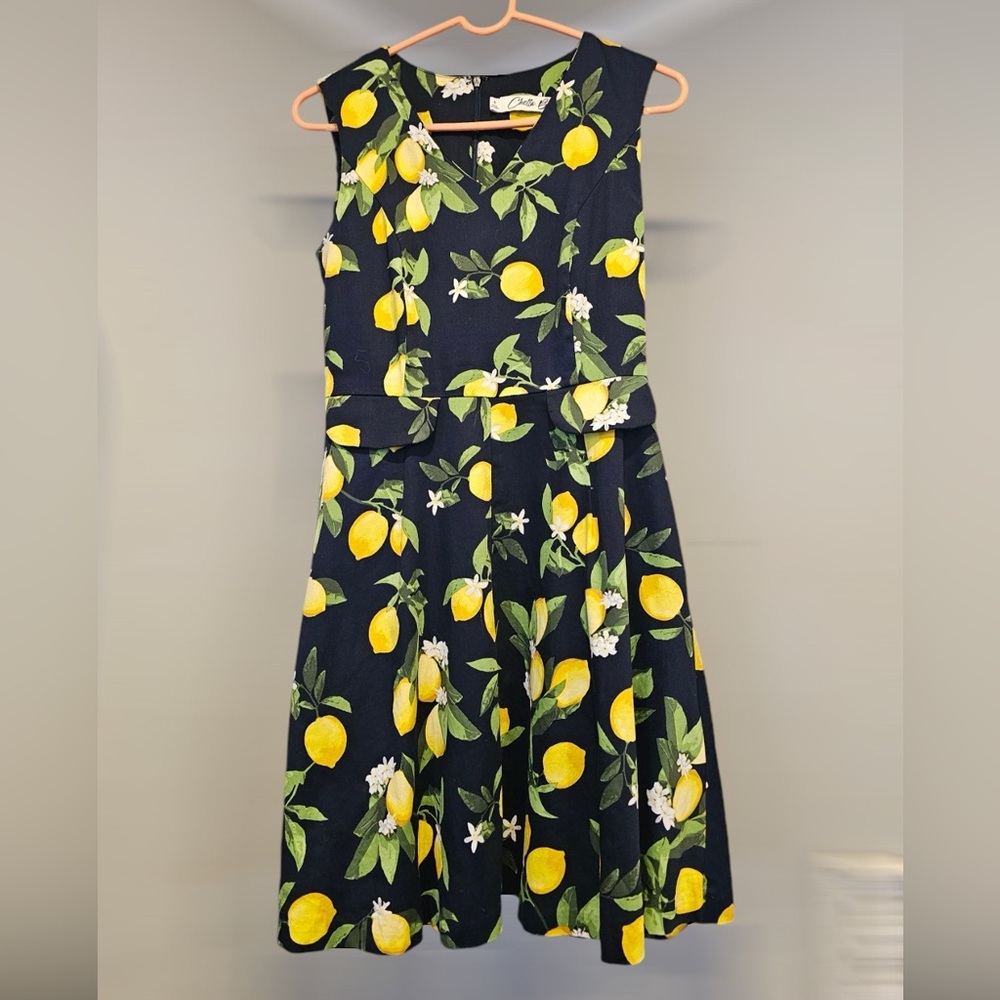 Chetta B lemon Dress floral fit and flare A Line sleeveless dress women’s size 4